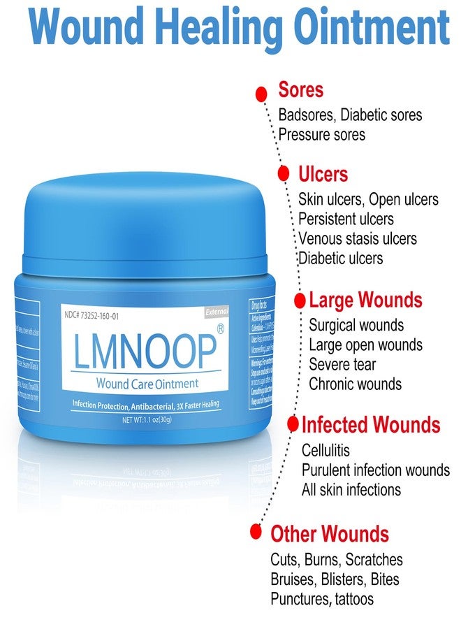 لمنوب كريم LMNOOP® للعناية بالجروح لعلاج العدوى والقروح والجروح والخدوش والحروق ولدغات الحشرات والجروح الجراحية المفتوحة والعميقة ومختلف أنواع الجروح، مرهم إسعافات أولية لإصلاح الجلد للجروح التي يصعب شفاؤها في الجزء الخلفي من الساق والأرداف - Image 2
